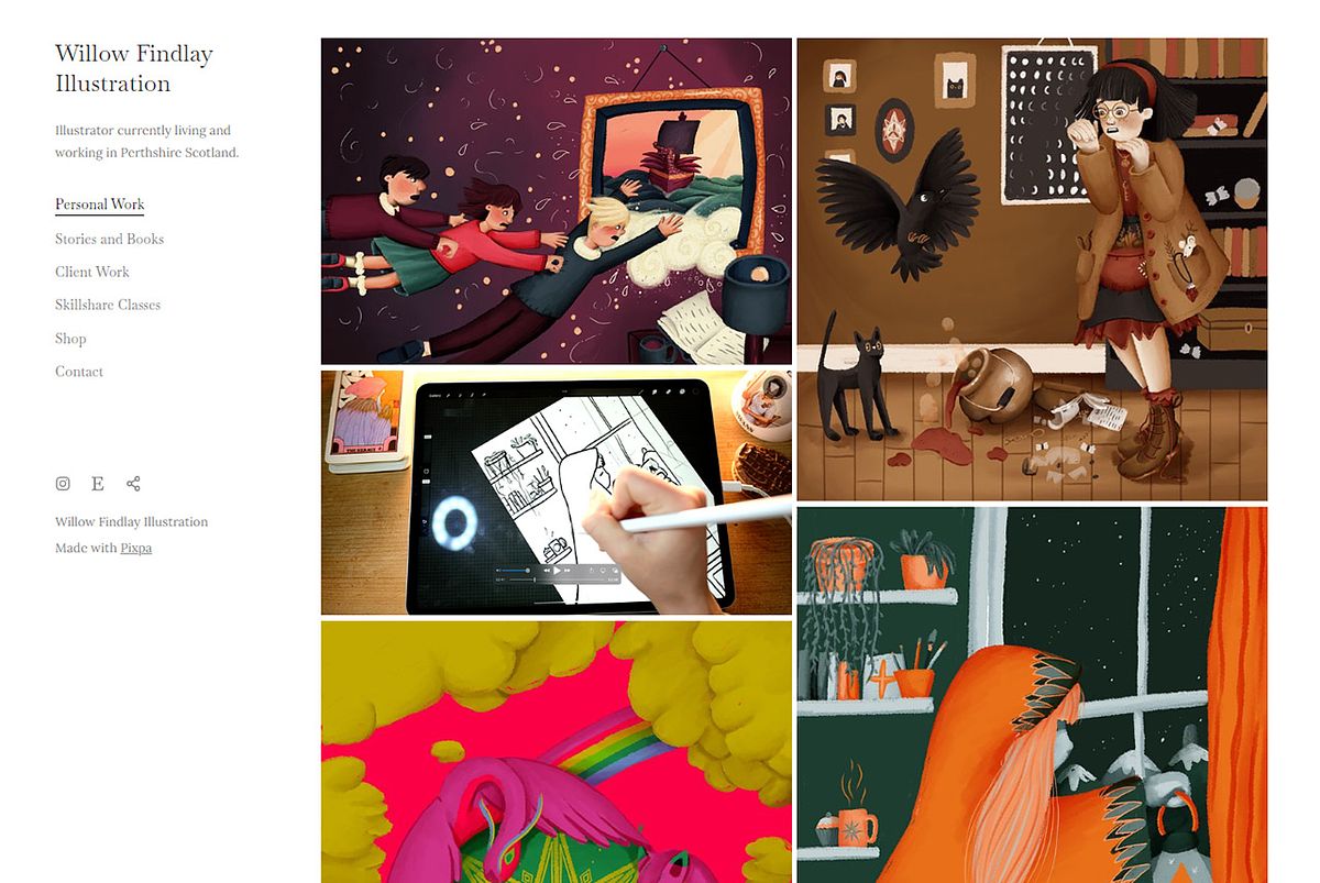 Illustration portfolio website built on Pixpa