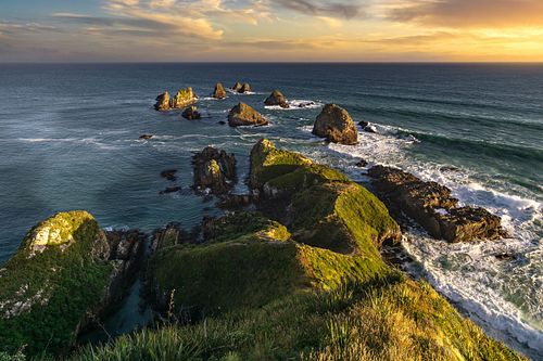 Seascapes, ocean, waves, shores, sand, rocks, surf, clouds, sky, travel, nature, landscape, seaside, beach, Catlins, Nugget Point, Lighthouse, Dunedin, Otago, South Island, New Zealand, sunset, sunrise,