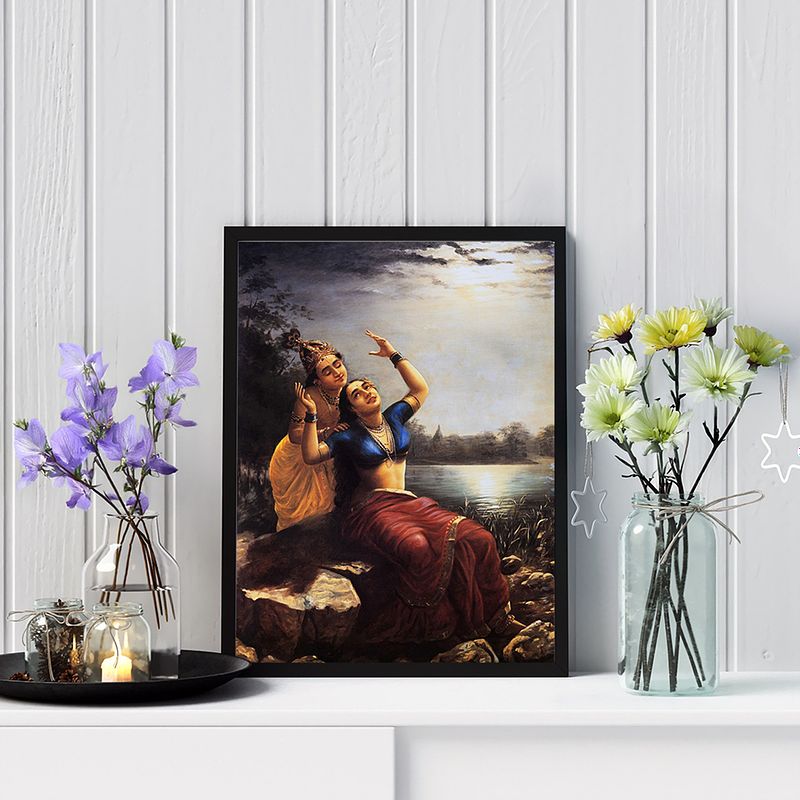 Radha and Madhav (Krishna) – A Moonlit Devotion by Raja Ravi Verma