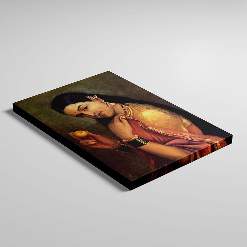 Woman with a Fruit – A Timeless Portrait of Grace and Contemplation by Raja Ravi Verma