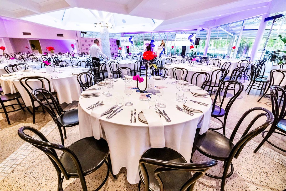 A view of the amazing looking dining tables at the Yaffa Media &ndash; Ragtrader, Australian Fashion Industry Awards.