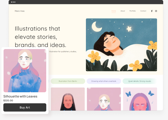 A Pixpa writing portfolio with a store, one-page option and a blog