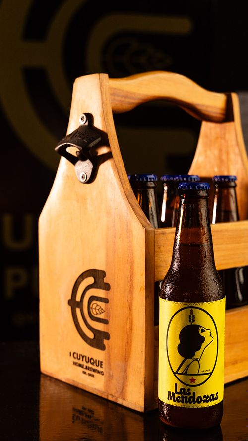 Vaso de cerveza artesanal fría con paquete de six pack