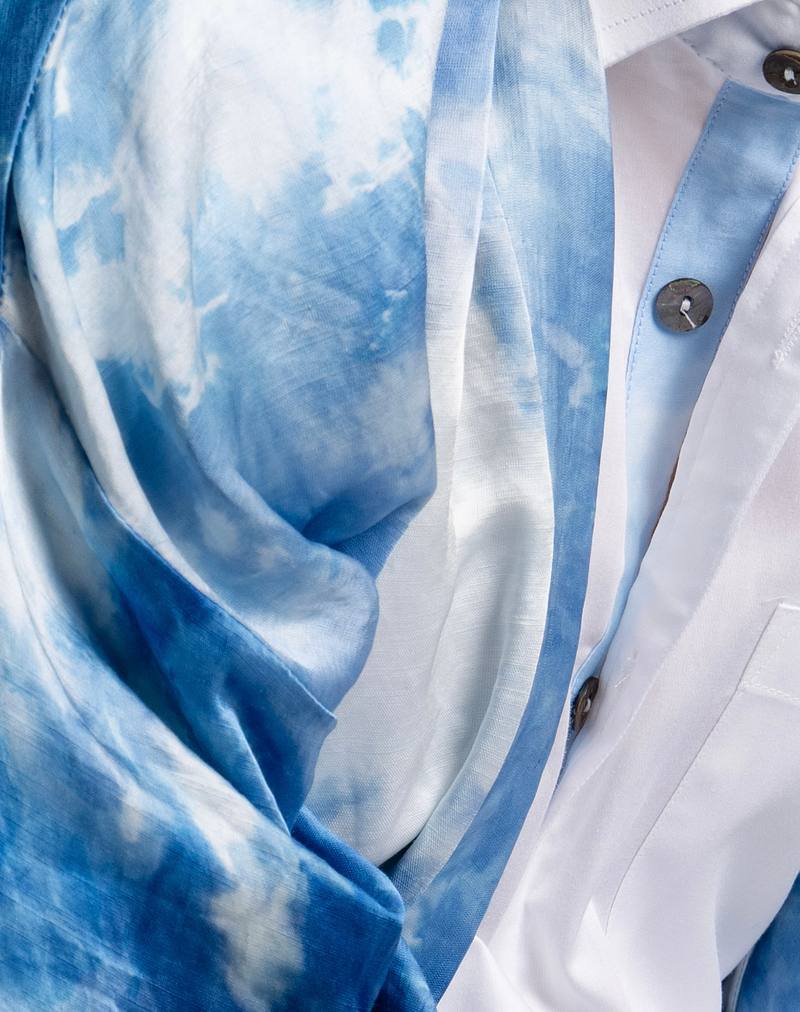 Linen Satin Kimono Jacket - Summer Sky