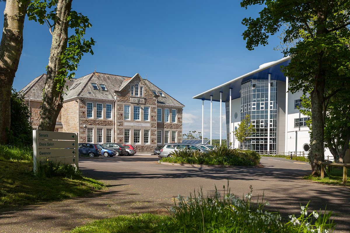 Photograph of Penwith College campus in Cornwall showing contrast between original Victorian building and new architecture.