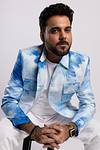 Linen Satin Safari Blazer - Summer Sky