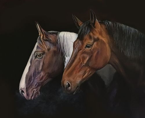 Colorful horse portrait painting capturing strength and expression