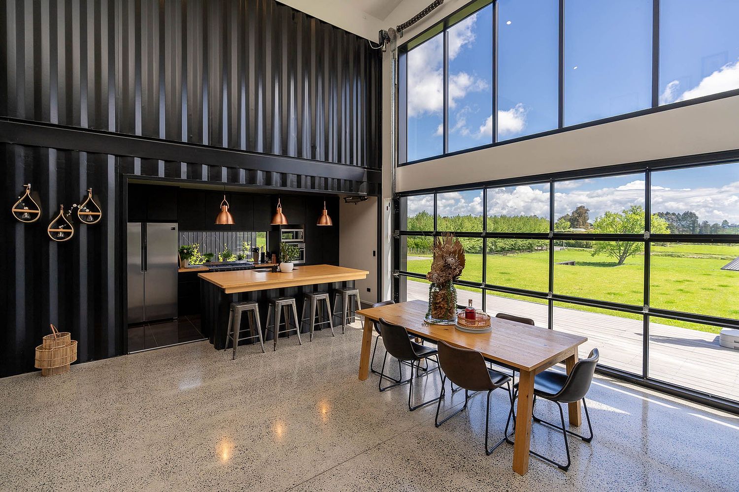Modern eco-friendly container home architectural photography near Hamilton by Flax Cove Studio.