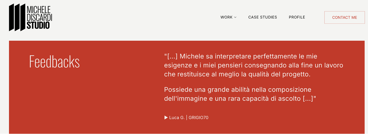 Website met het fotografieportfolio van Michele Discardi