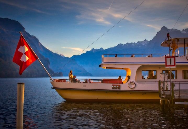 Ferry on Lake Lucerne at Dusk - Lucerne, Switzerland