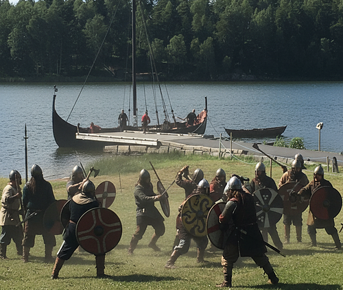 Olavsdagene in Sarpsborg with Vikings and Viking ships at Tunevannet