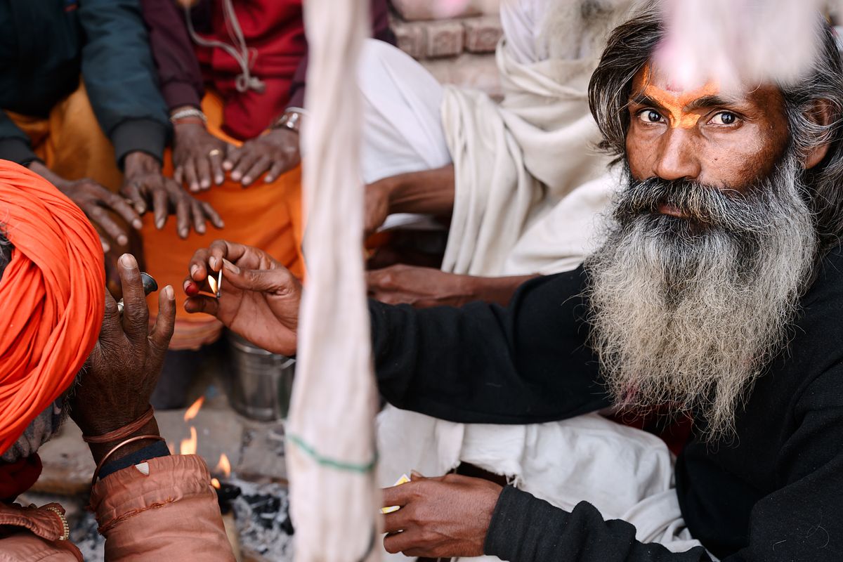 Hindu Pilgrims smoking in Pashupatinath temple