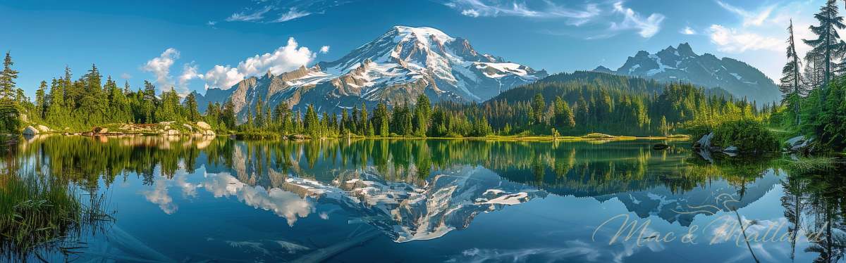 Majestic Mount Rainier Reflecting in Still Waters of a Mountain