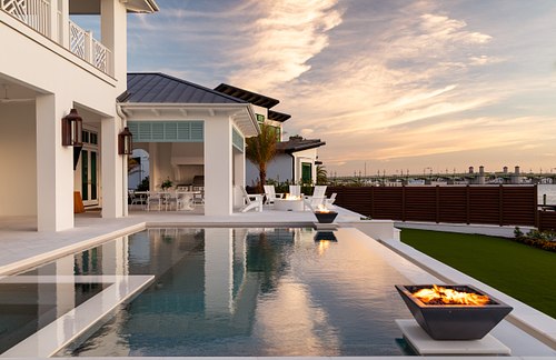 Modern pool and fire pit overlooking the Bridge of Lions, St. Augustine.