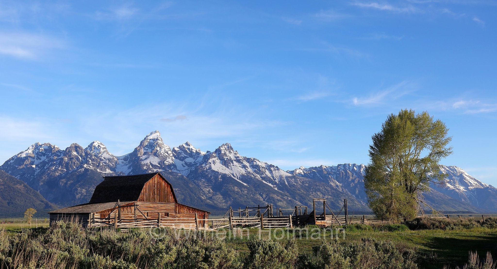 John Moulton Homestead, Mormon Row, Antelope Flats, Teton Range, Grand Teton National Park, Grand-Teton-Nationalpark, parco nazionale del Grand Teton, Wyoming, USA