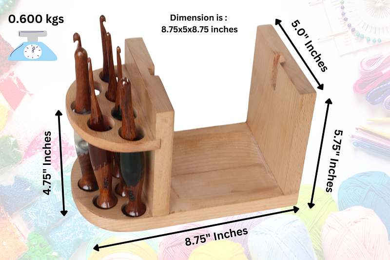Handcrafted wooden yarn holder and crochet organizer