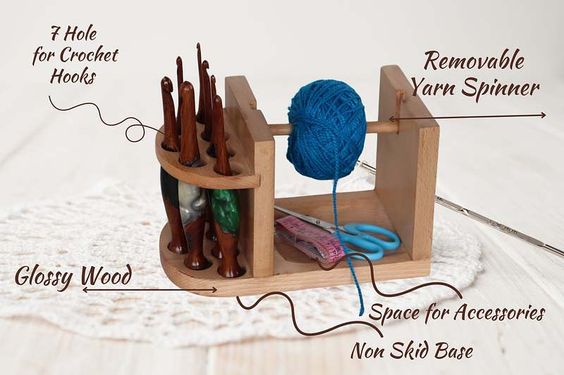 Handcrafted wooden yarn holder and crochet organizer