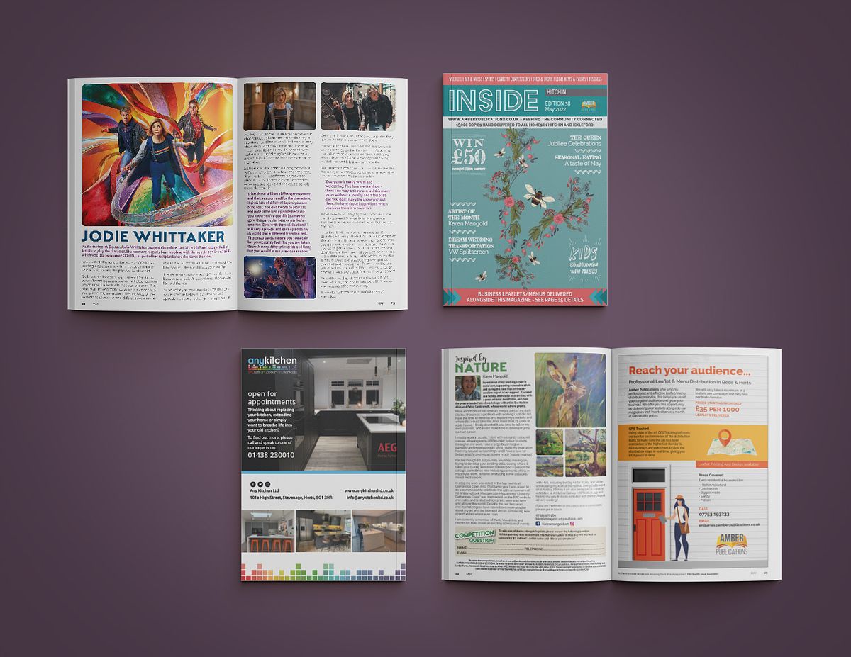 inside magazine spreads showing adverts and articles