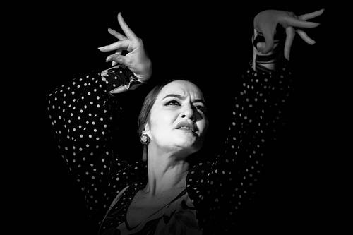 Portrait en noir et blanc d'une danseuse de flamenco à Malaga