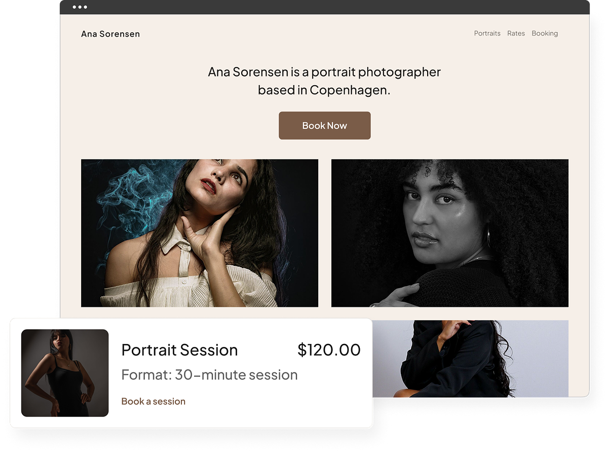 A portrait photography portfolio with client galleries, store and blog