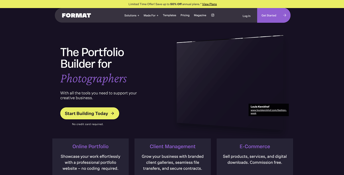 Конструктор сайтов-портфолио в формате, использующий шаблоны, ориентированные на фотографов.