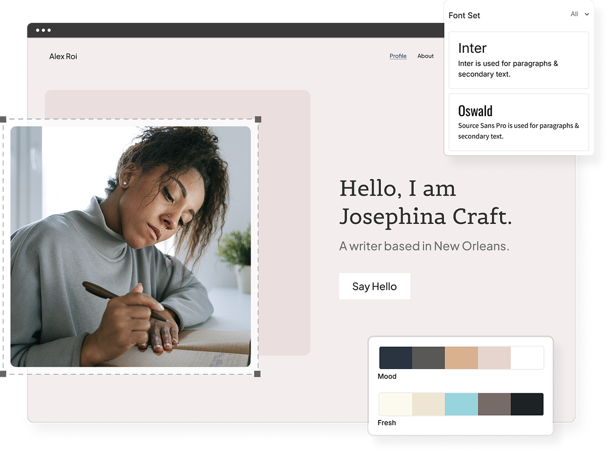 Creazione di un sito web per il portfolio di scrittura nel Pixpa editore