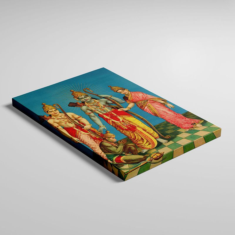 Divine Assembly: Rama, Sita, Lakshmana, and Hanuman by Raja Ravi Verma