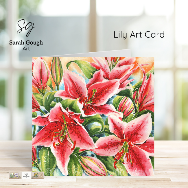 Stargazer Lilies | Floral Art Card | Watercolour Original Illustration | Kraft Envelope