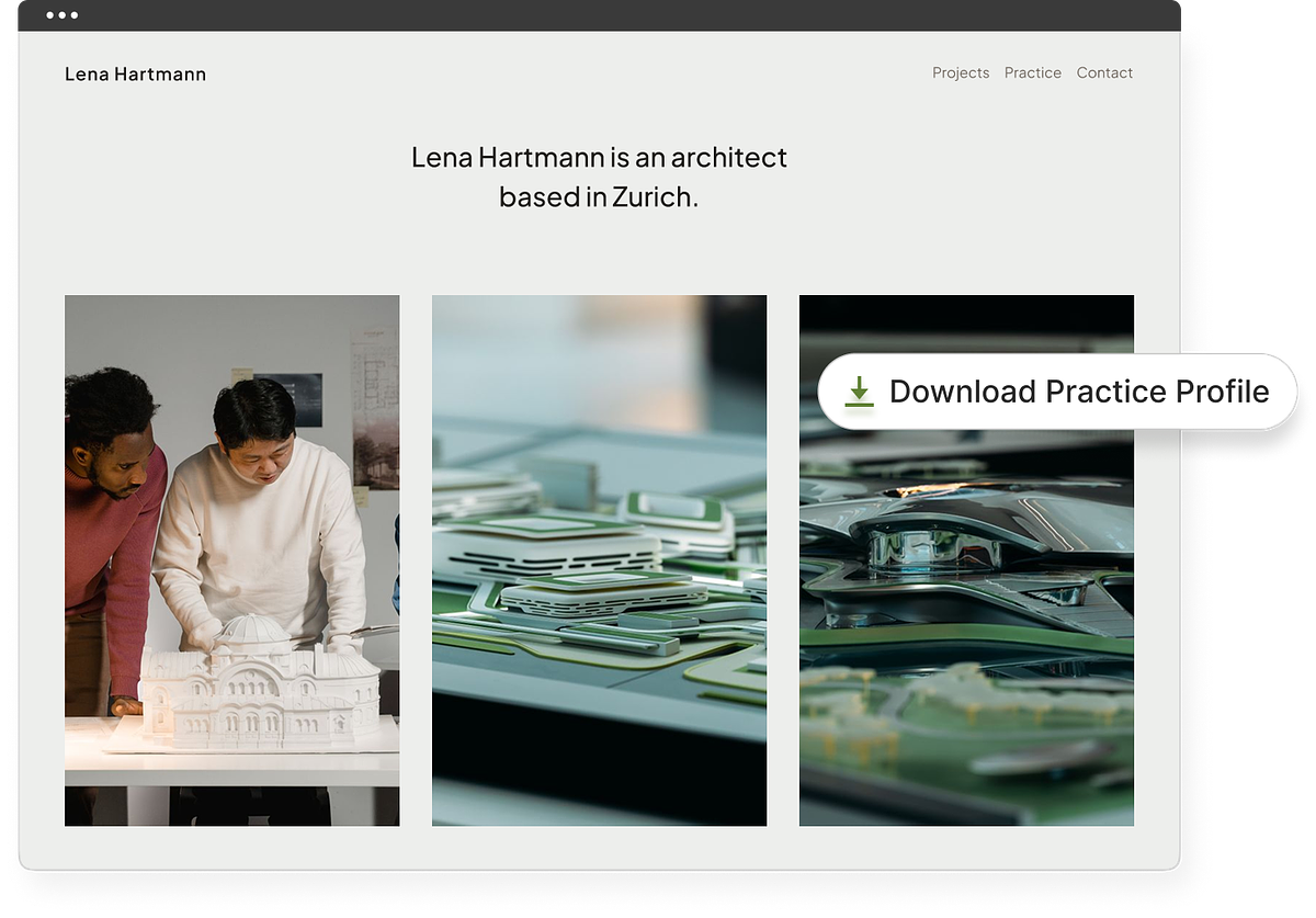 A Pixpa architecture portfolio with client galleries, a store and a blog