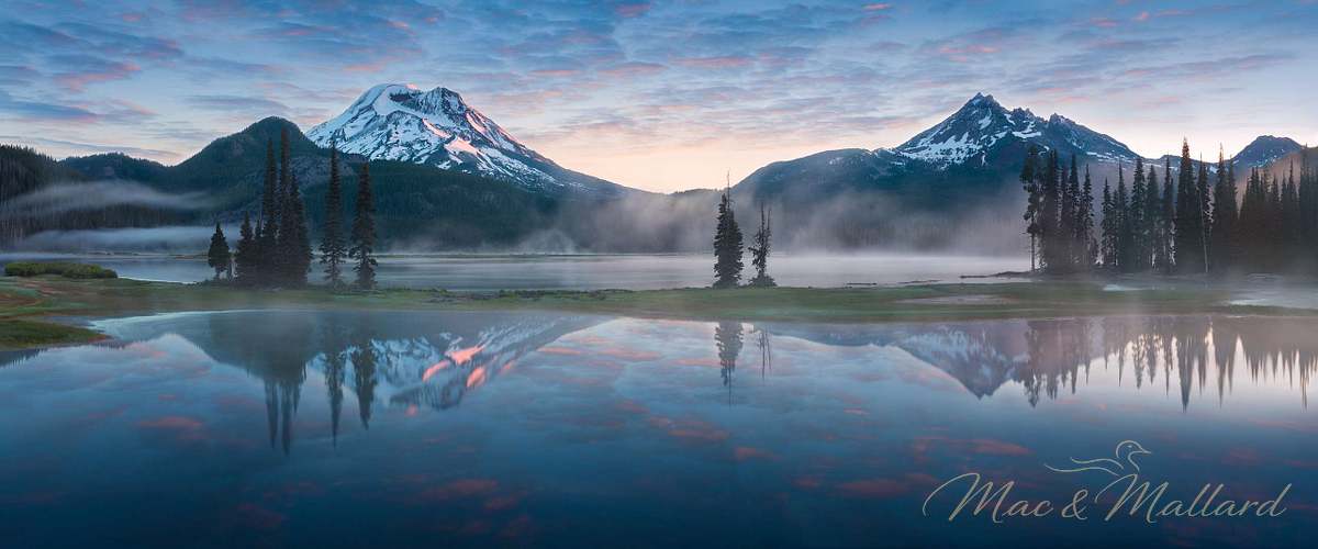 South Sister And Broken Top Reflect Over The Calm Waters