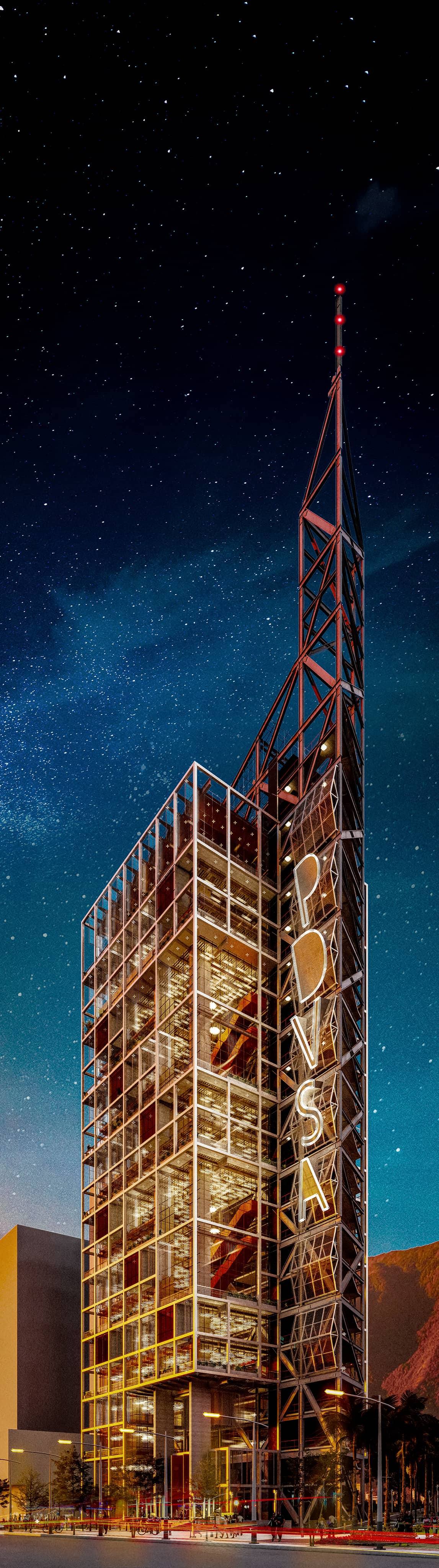 render exterior torre pdvsa arquitectura industrial