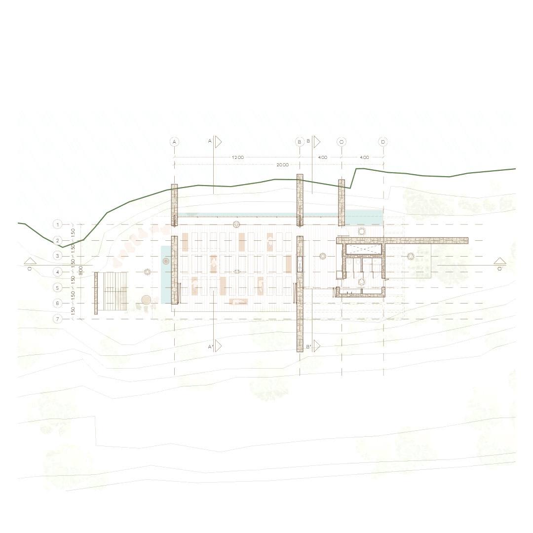 planta arquitect&oacute;nica refugio de yoga sostenible Portugal dise&ntilde;o espacial