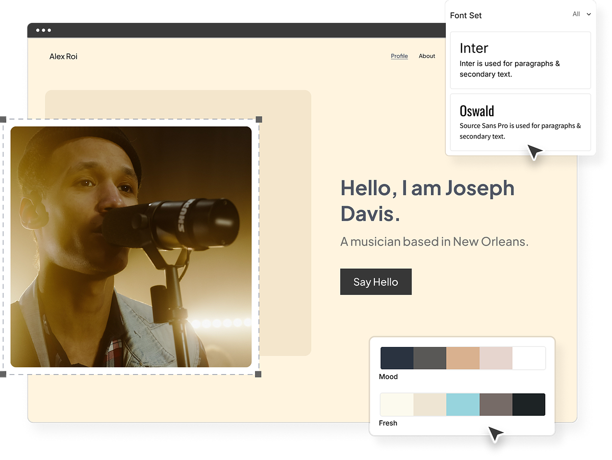 Tworzenie strony internetowej dla muzyka w Pixpa redaktor
