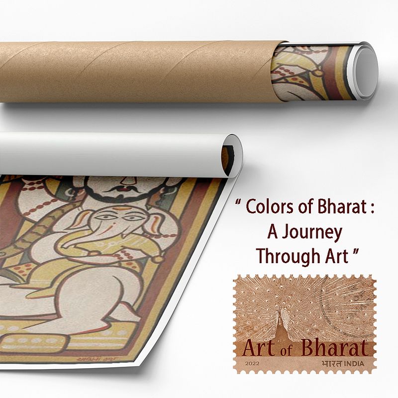 Mahadeva – Lord Shiva with Ganesha in Jamini Roy’s Folk Art Style