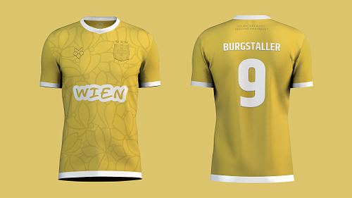 Front and back views of Rapid Wien third shirt concept displayed side by side.