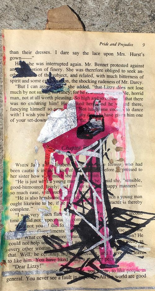 Ephemera 8 of 12, 2017, Acrylic, watercolor, collage, oil pastel, ink, and colored pencil on paper, 7"x4"