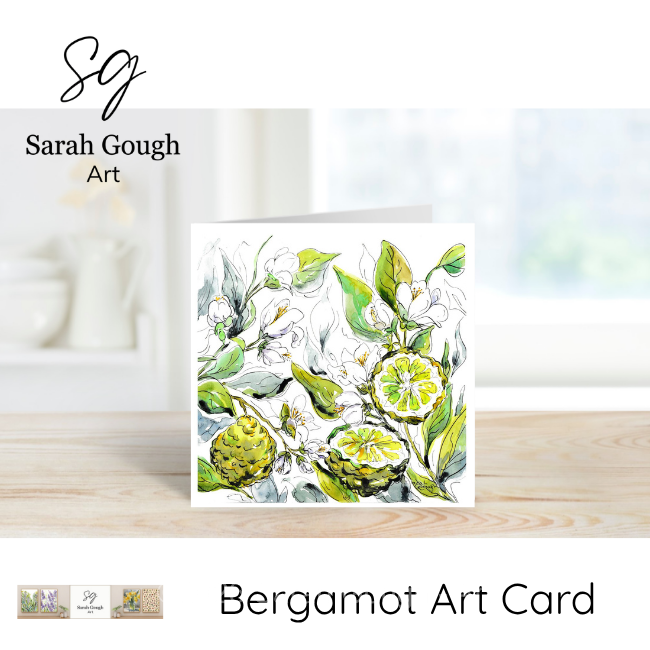 Bergamot Fruit and Flowers | Botanical Illustration | Floral Art Card | with Envelope