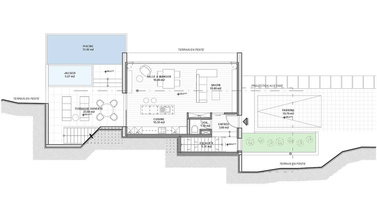 planta arquitectura villas lujo suiza topografia alpina dise&ntilde;o residencial