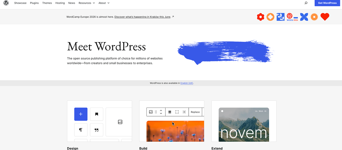 WordPress and Elementor showing the open-source CMS with the Elementor visual page builder