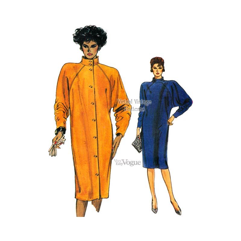 80s Sack Dress Pattern Very Easy Vogue 9097, Vintage Sewing Patterns