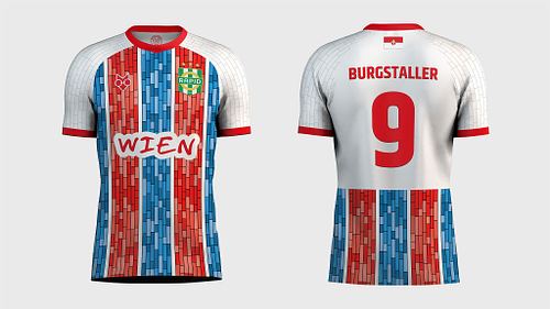 Front and back views of Rapid Wien away shirt concept displayed side by side.