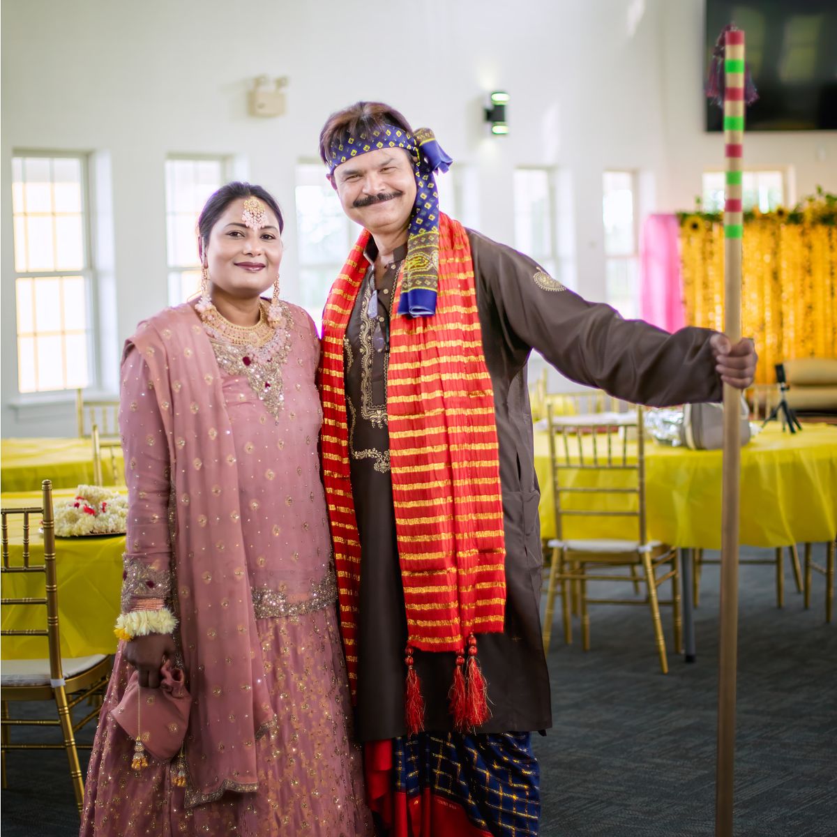 parents of the bride at a traditional mehndi wedding at the banquet center in bridgeville, de
