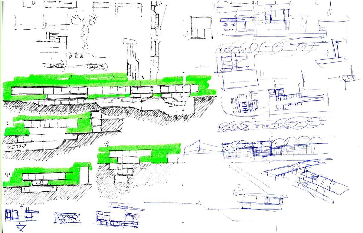 boceto conceptual estacion cultural movilidad urbana lima
