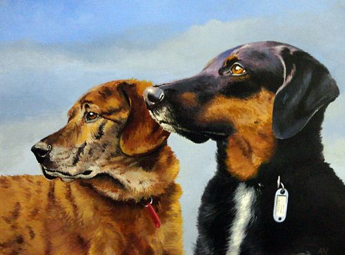 Colorful dog portrait painting capturing expression and character