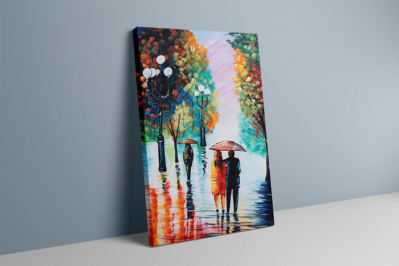 Together in the Rain" – Romantic Abstract Canvas Painting