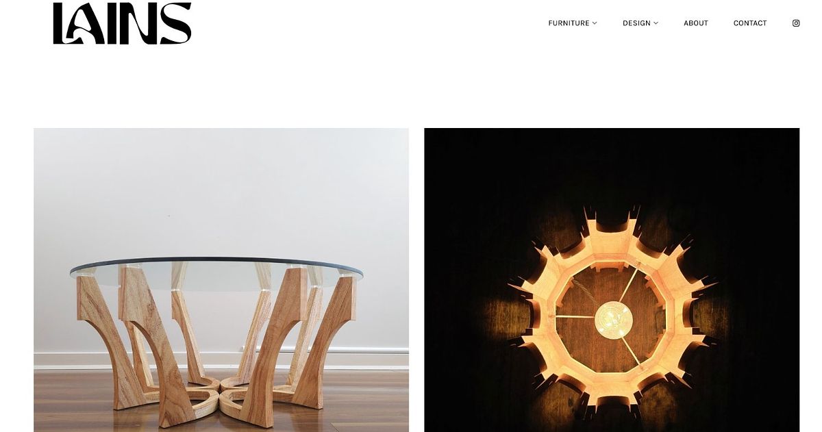 Lains furniture and product design portfolio website homepage