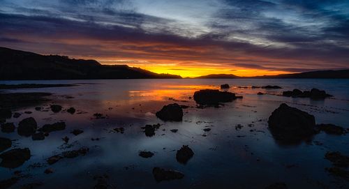 Skies, sunrise, sunset, Otago, Peninsula, port, Chalmers, boats, sail, marina, fishing, seascape, ocean, harbor, Dunedin, New Zealand, South Island, Pacific, daybreak, dawn, dusk, glow,