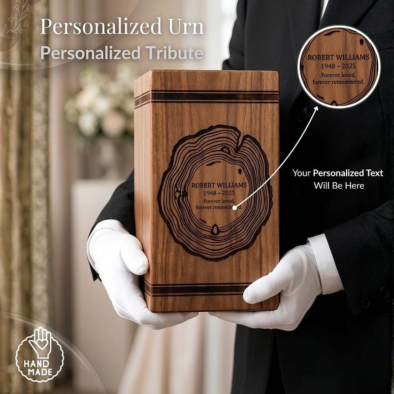 Memory Rings Wood Urn Box for Ashes