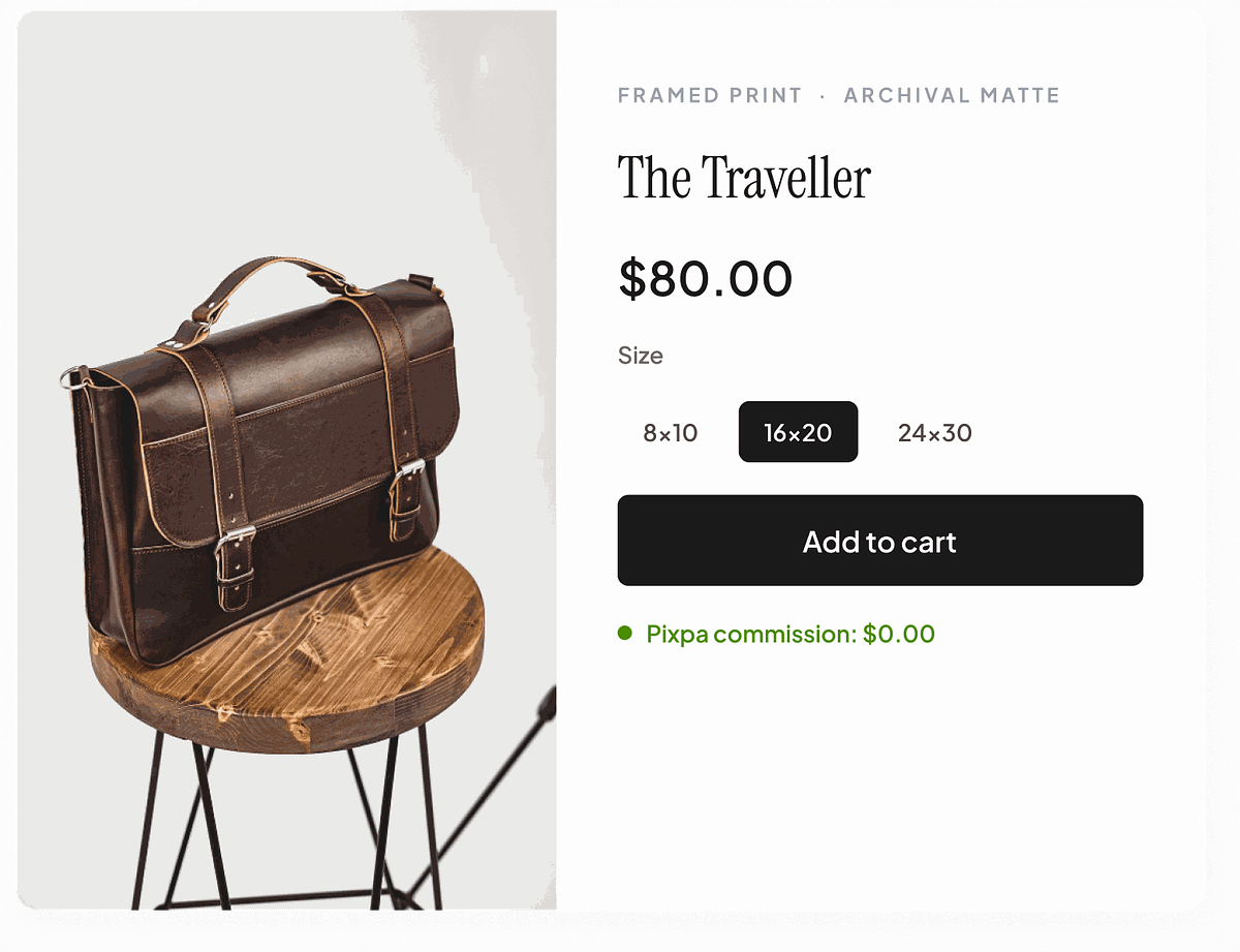 Selling a print from a fashion portfolio website with zero commission