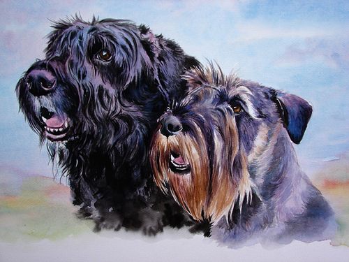 Colorful dog portrait painting capturing expression and character